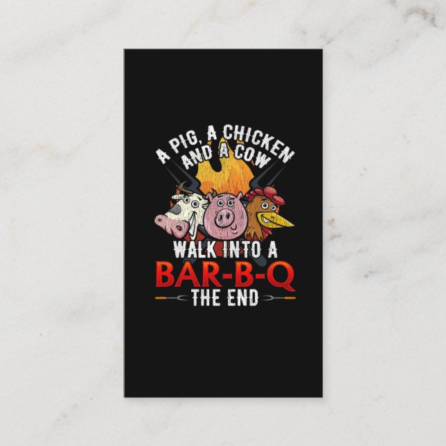 Lustigt BBQ Joke Gris Chicken Cow Barbecue Humor Visitkort (Framsida)