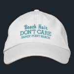 Lustigt Beach Hair aktar inte Anpassningsbar Beach Broderad Keps<br><div class="desc">Lustigt baseboll som lyder "Beach Hair bryr sig inte". Lägg till namn i din favoritstrand eller strandstad (eller ta bort). Ändra texten och hatten färg enkelt. Underbart i soliga dagar på stranden eller vatten.</div>
