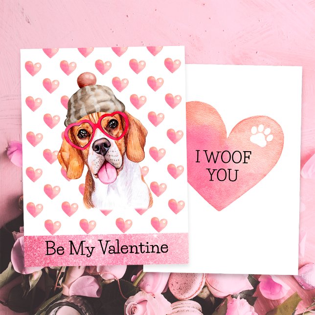 Lustigt Beagle I Woof You Hund Valentine Day Julkort (Skapare uppladdad)