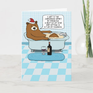 Lustigt Bear Drinking Vin, sotning i Tub-julen Helgkort