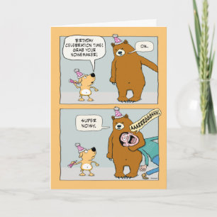 Lustigt Bear Hitta en Noisemaker Birthday Kort