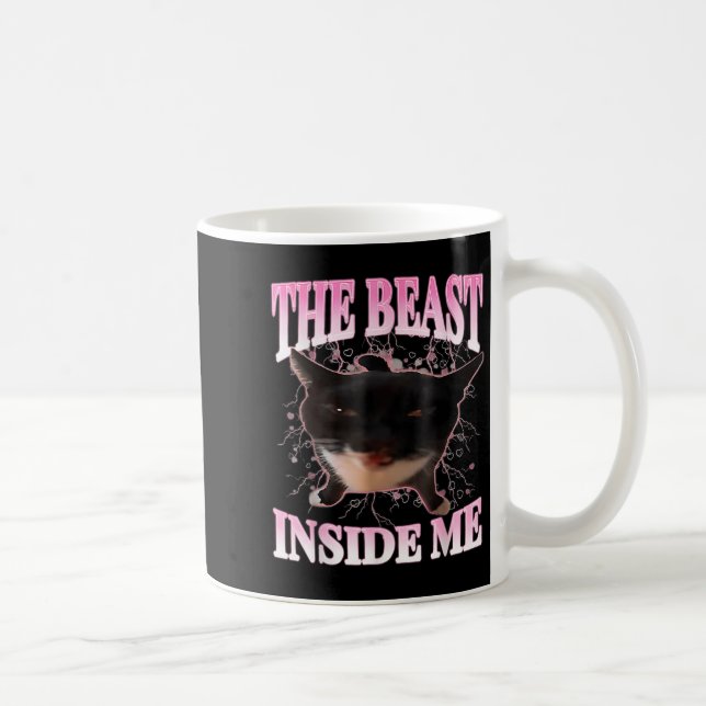 Lustigt Beast Inside Me Fånig Cat Meme Humor Cat Kaffemugg (Höger)