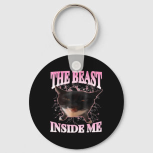 Lustigt Beast Inside Me Fånig Cat Meme Humor Cat Nyckelring