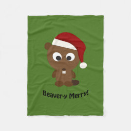 Lustigt Beaver-y Merry! Santa Beaver Fleecefilt
