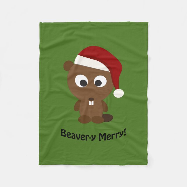 Lustigt Beaver-y Merry! Santa Beaver Fleecefilt (Framsidan)