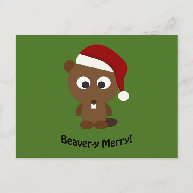 Lustigt Beaver-y Merry! Santa Beaver Helg Vykort (Framsida)