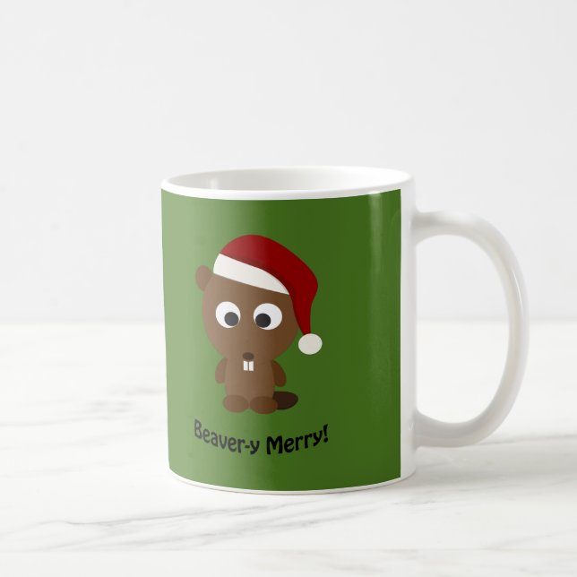 Lustigt Beaver-y Merry! Santa Beaver Kaffemugg (Höger)