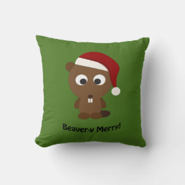 Lustigt Beaver-y Merry! Santa Beaver Kudde