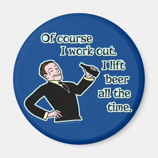 Lustigt Beer Work Out Humor Retro Version 2 Magnet (Framsidan)