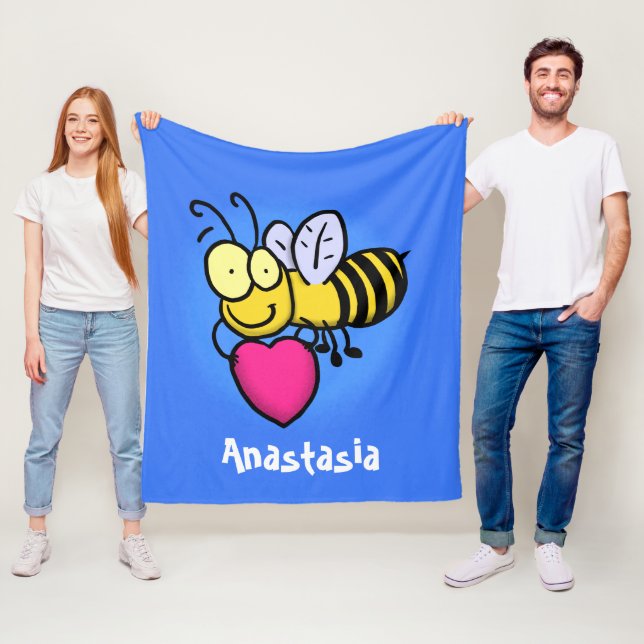 Lustigt bi med tecknad av hjärtat fleecefilt (På plats)