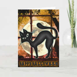 Lustigt Big Black Cat Halloween-hälsningskort Kort