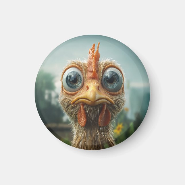 Lustigt Big-Eyed Chicken Close-Up Magnet (Framsidan)