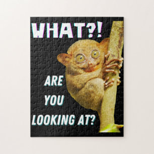 Lustigt Big Eyed Tarsier vad du Tittar på Pussel