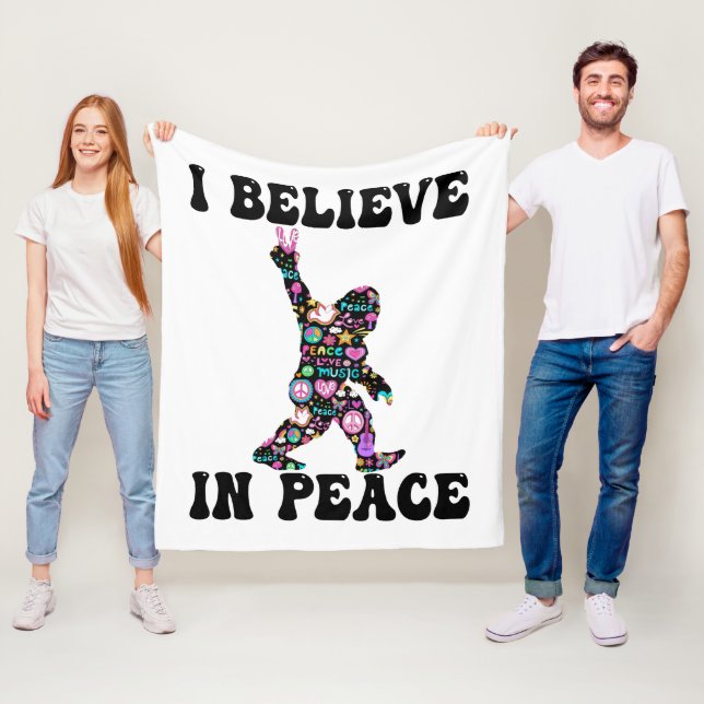 Lustigt Bigfoot, jag tror på fred Fleecefilt (På plats)