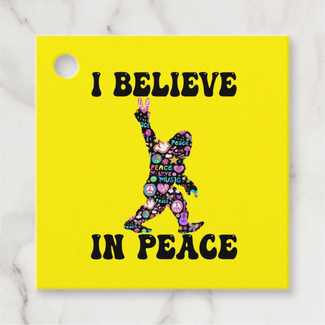 Lustigt Bigfoot, jag tror på fred Gåvor Etiketter (Framsida)