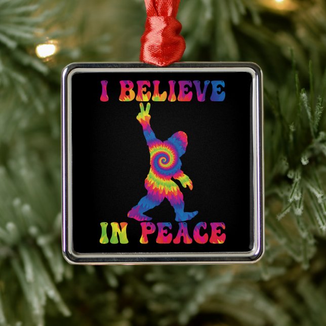 Lustigt Bigfoot, jag tror på fred Julgransprydnad Metall (Träd)