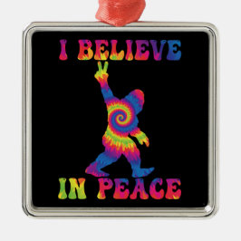 Lustigt Bigfoot, jag tror på fred Julgransprydnad Metall