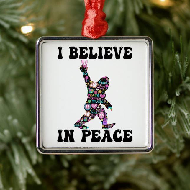 Lustigt Bigfoot, jag tror på fred Julgransprydnad Metall (Träd)