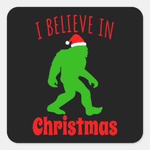 Lustigt Bigfoot, jag tror på jul Fyrkantigt Klistermärke