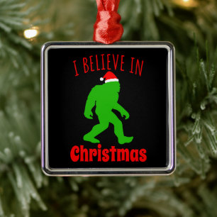 Lustigt Bigfoot, jag tror på jul Julgransprydnad Metall
