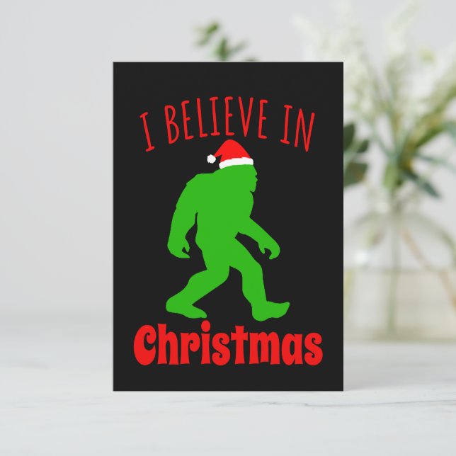 Lustigt Bigfoot, jag tror på jul Tack Kort (Stående Fram)