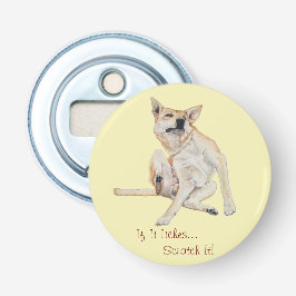 Lustigt bild i hund med roligtens slogan flasköppnare