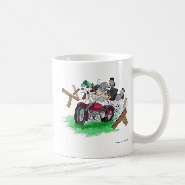 Lustigt bild på motorcykelns krasch kaffemugg (Höger)
