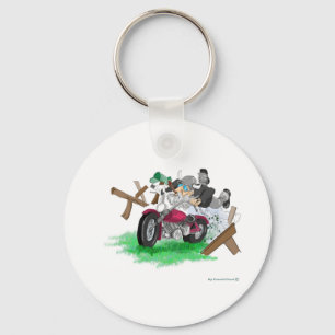 Lustigt bild på motorcykelns krasch nyckelring