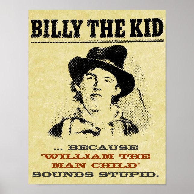 Lustigt Billy the Kid "Wanted" Poster (Framsidan)