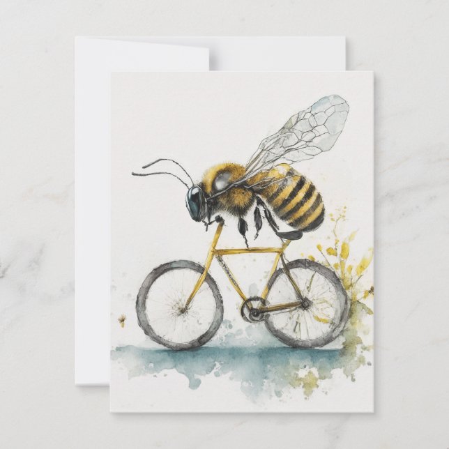 Lustigt bin som kör en cykel med vattenfärg teckni anteckningskort (Framsida)