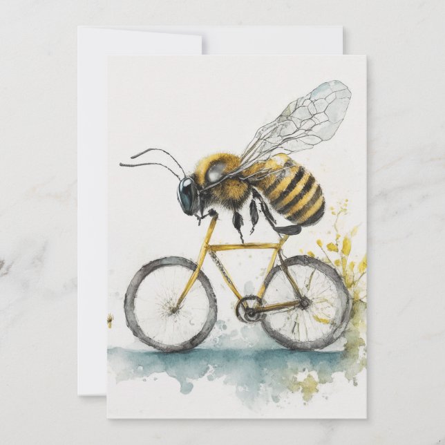 Lustigt bin som kör en cykel med vattenfärg teckni julkort (Framsida)