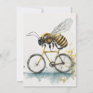 Lustigt bin som kör en cykel med vattenfärg teckni julkort