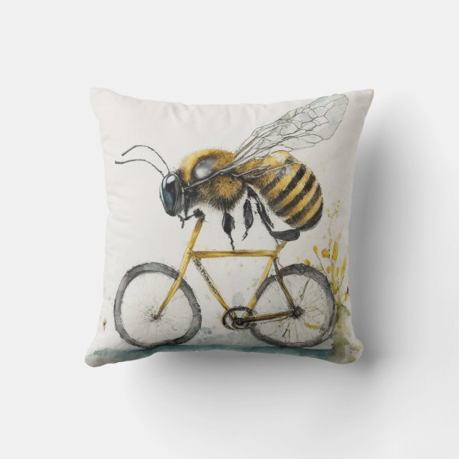 Lustigt bin som kör en cykel med vattenfärg teckni kudde (Baksida)