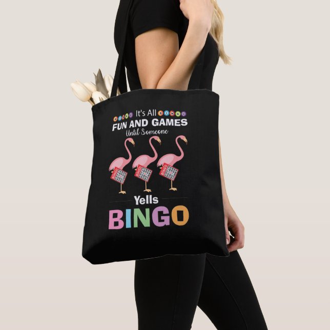 lustigt Bingo rosa flamingo ord art Tygkasse (Närbild)