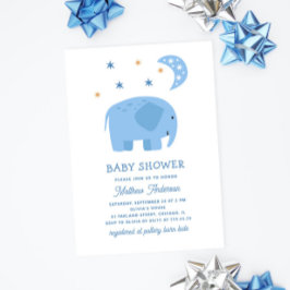 Lustigt blå elefant och måne.. Cute Boy-dusch Inbjudningar