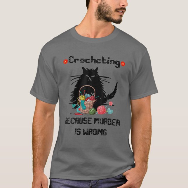 Lustigt Black Cat Crochet eftersom mord är fel Cr T Shirt (Framsida)