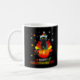 Lustigt Black Cat Turkey Hallo-Tackmas-mas Lycklig Kaffemugg