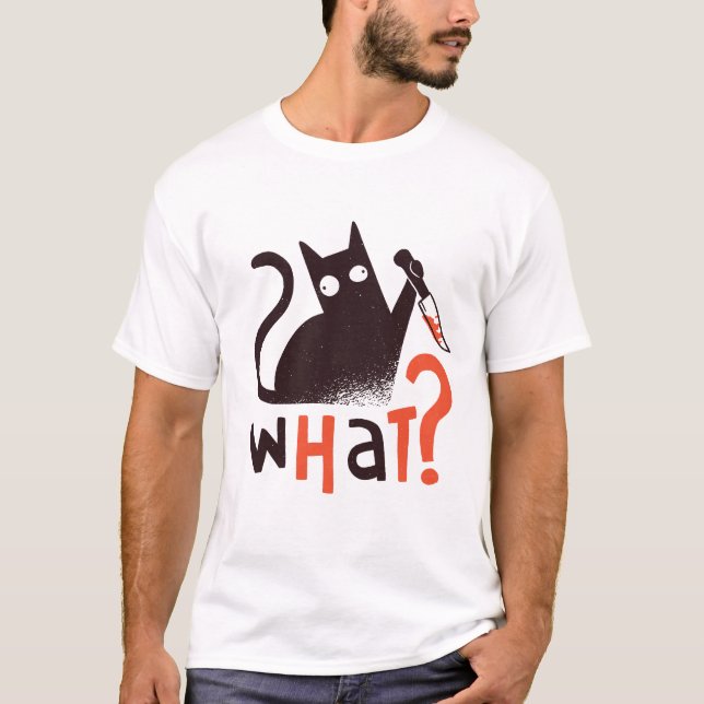 Lustigt Black Cat VAD? Finny Kat,Katt T Shirt (Framsida)