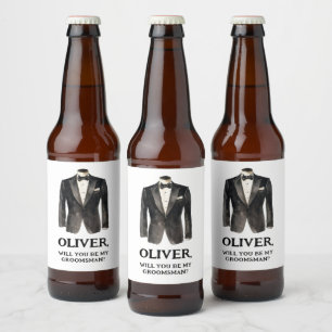 Lustigt Black Kostym blir du min Groomsman Frieri Ölflaska Etikett