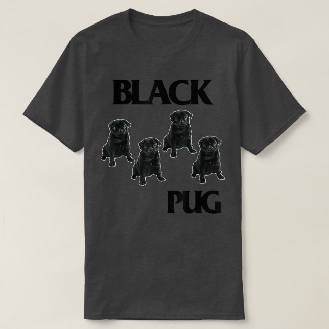 Lustigt Black Pugs Kärlek Music Cute Puppies Flagg T Shirt (Design framsida)