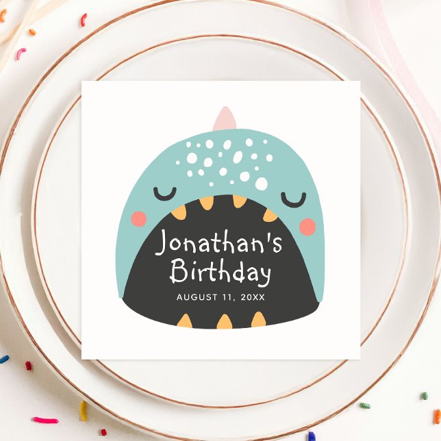 Lustigt blått dinosaurier. Kids dino mono-födelsed Pappersservett (Skapare uppladdad)