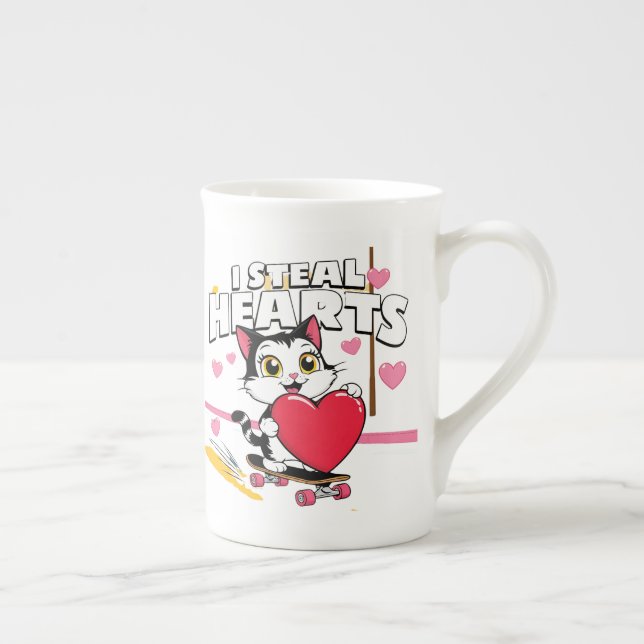 Lustigt "Bli min Valentine" för henne - Cute Gift Benporslin Mugg (Höger)