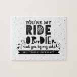 Lustigt blir du min Bridesmaid Frieri Pussel<br><div class="desc">En rolig och originell brud eller maid of honor frieri pussel: "Du är min ridå eller dö jag behöver dig vid min sida! Kommer du att bli min brud?" Obs! Du kan ändra den vita bakgrunden färg! Välj valfritt färg i paletten för att matcha bröllop färg - "klicka för att...</div>