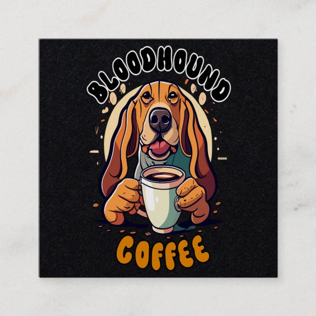 Lustigt Bloodhound hund dricker kaffe Fyrkantigt Visitkort (Framsida)