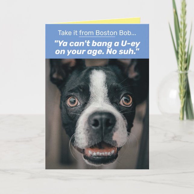 Lustigt Boston Terrier med Boston Accent Birthday Kort (Framsida)