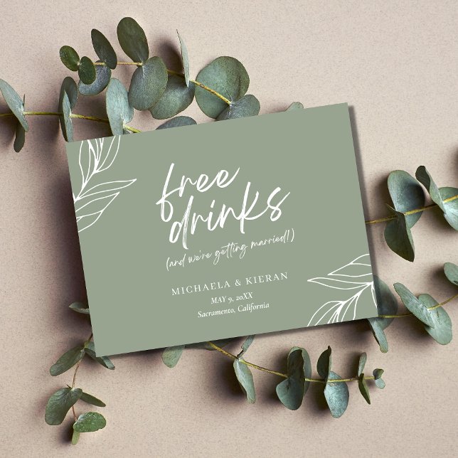 Lustigt Botaniskt fria drycker Bröllop spara datum Meddelande Vykort (Skapare uppladdad)