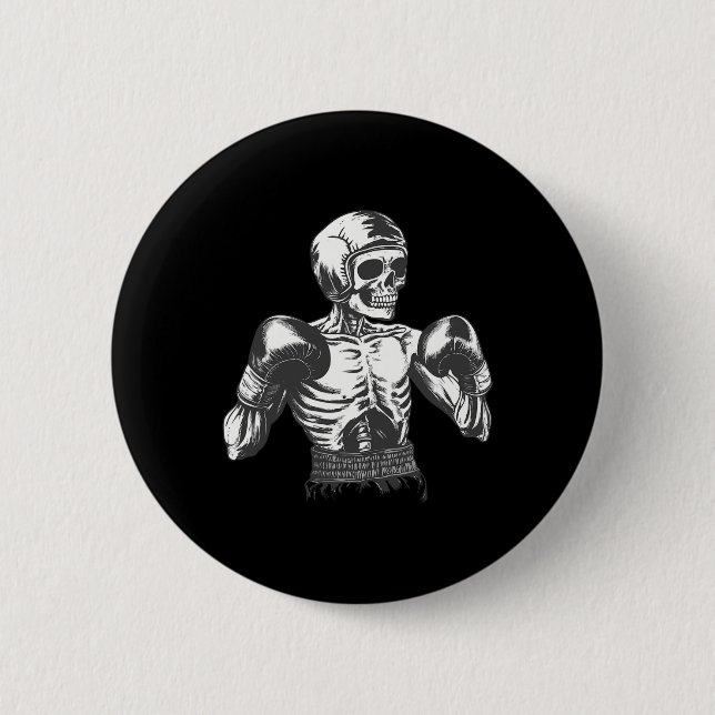 Lustigt Boxer Skeleton med boxningshandskar Fighti Knapp (Framsida)