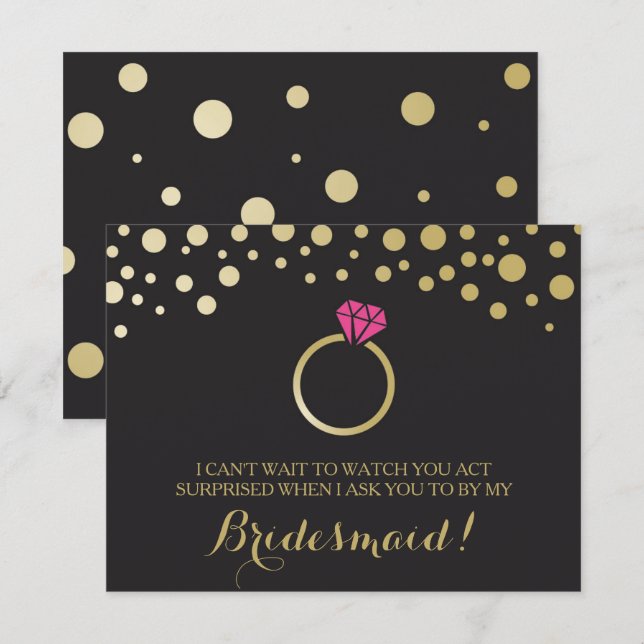 Lustigt BRIDESMAID FRIERI kort ~ Black & Faux Guld (Fram/baksida)