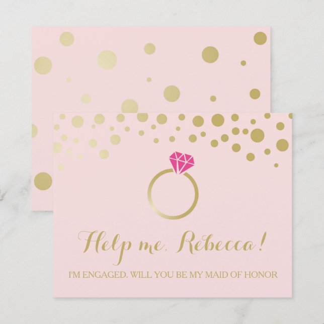 Lustigt BRIDESMAID FRIERI kort ~ Rosa & Faux Guld (Fram/baksida)
