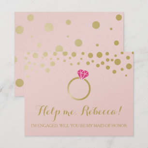 Lustigt BRIDESMAID FRIERI kort ~ Rosa & Faux Guld